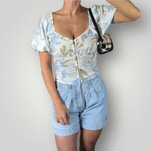 Floral Babydoll Puff Sleeve Womens Dainty Cottagecore Romantic Peasant Top Small